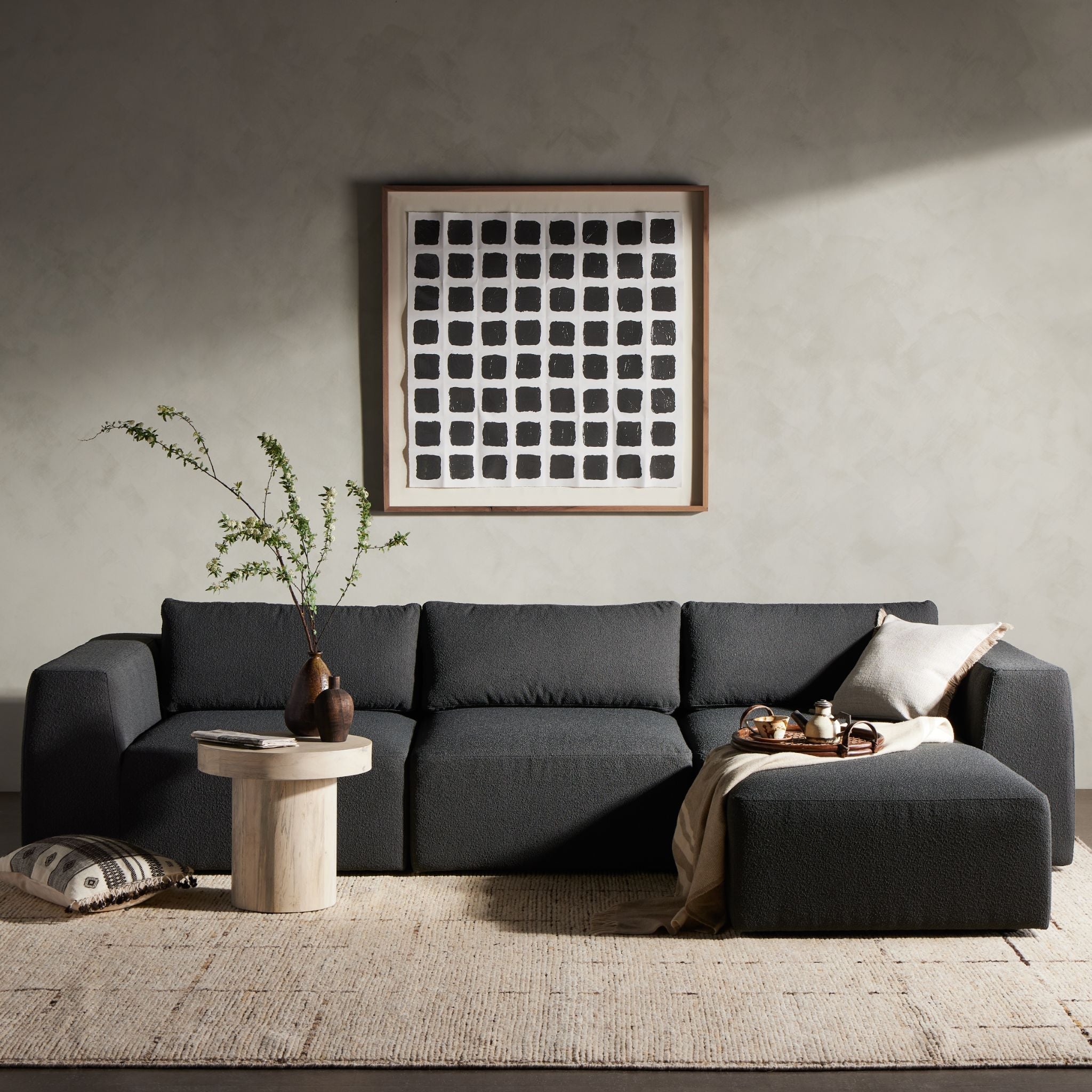 Zenith 3 Piece Sectional, Fiqa Boucle Charcoal