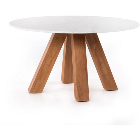Marble and Teak Outdoor Dining Table