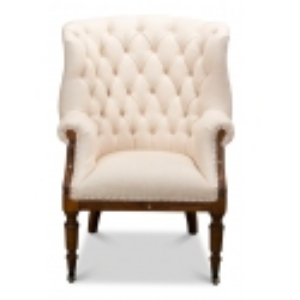Linen, burlap, upright tufted Irish cigar chair