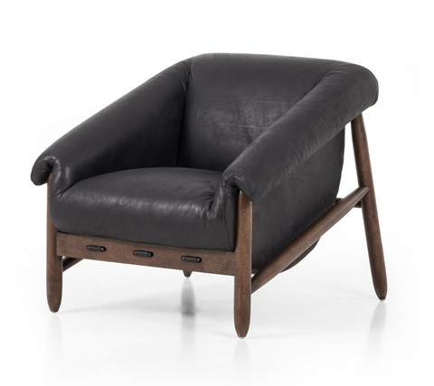 Oversized Brazilian Mid-century Accent Chair in Heirloom Leather