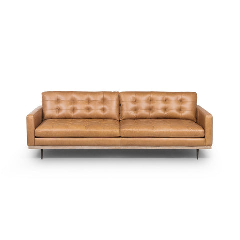 Button Perfection Sofa, Butterscotch Leather 89"