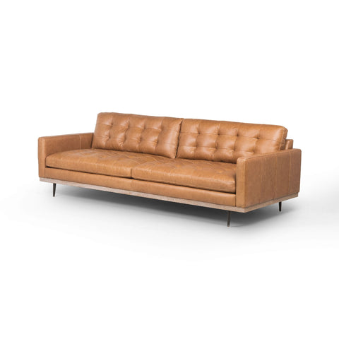 Button Perfection Sofa, Butterscotch Leather 89"