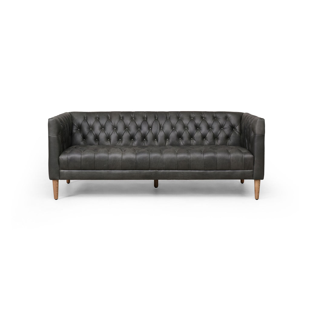 Carnegie Leather Sofa 75", Natural Washed Ebony