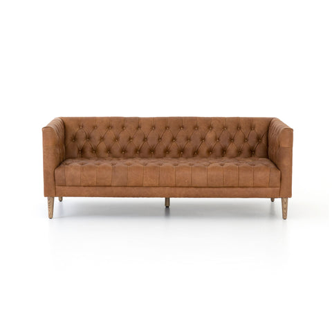 Natural Washed Camel Carnegie 75" Leather Sofa Delivered to You Sooner