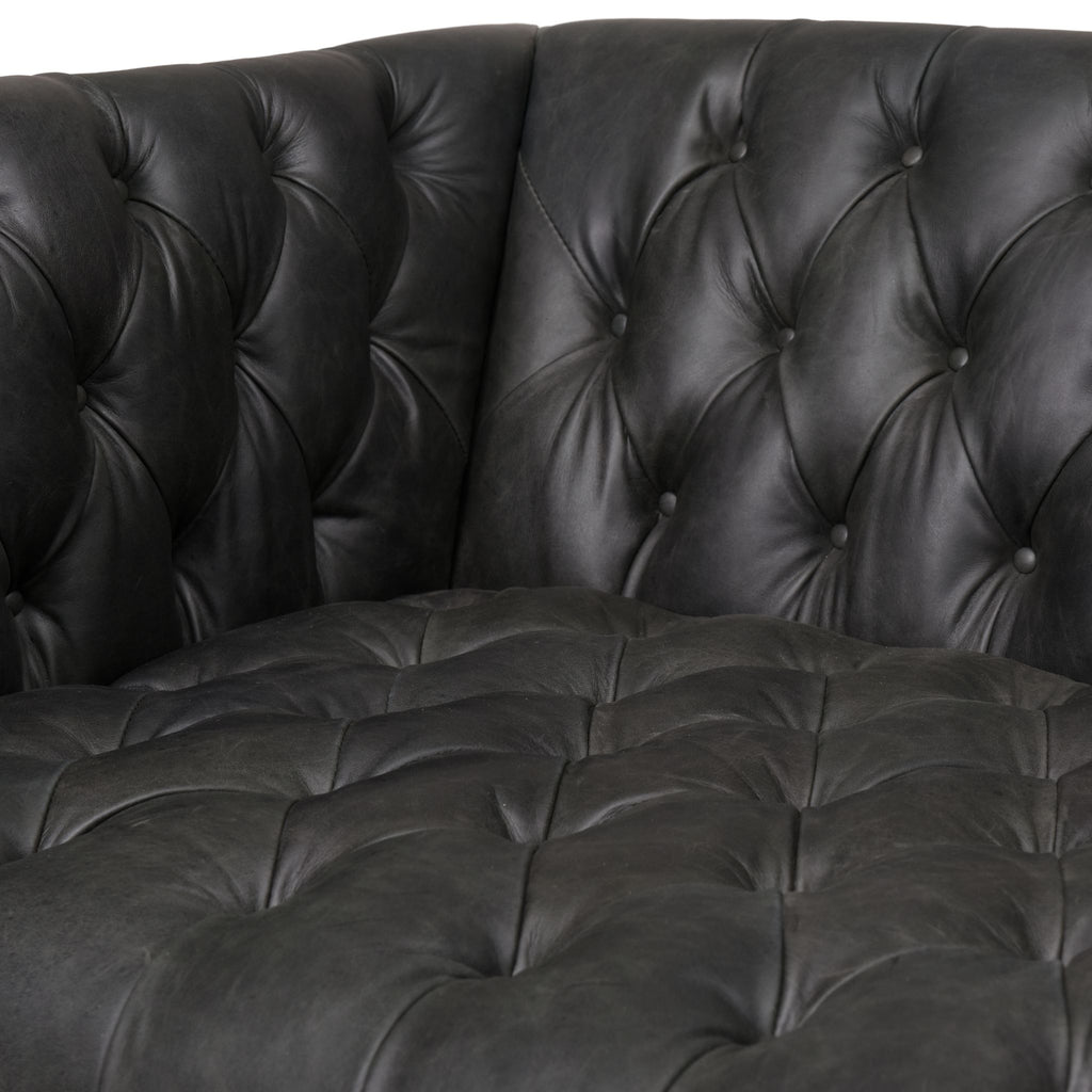 Black Carnegie Leather Sofa 90", Natural Washed Ebony