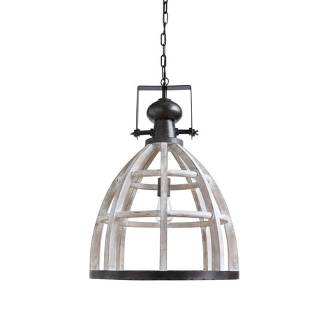 18-3/4" Round x 28"H Wood & Metal Pendant Lamp
