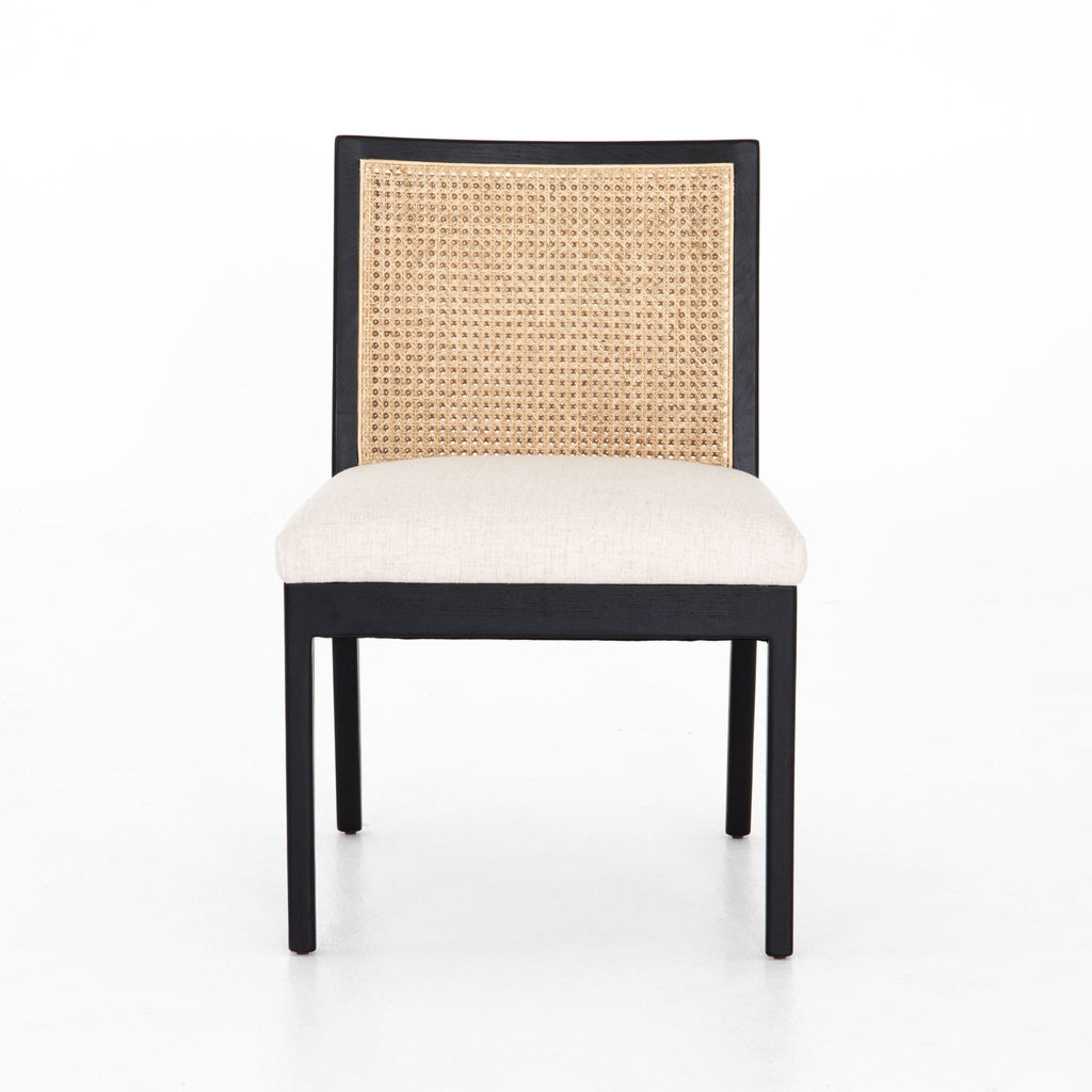 Natural Cane Armless Dining Chair, Brushed Ebony Savile Flax