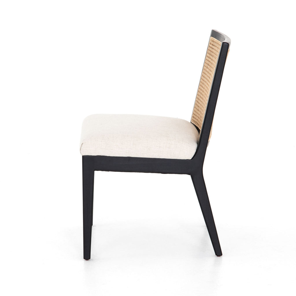 Natural Cane Armless Dining Chair, Brushed Ebony Savile Flax