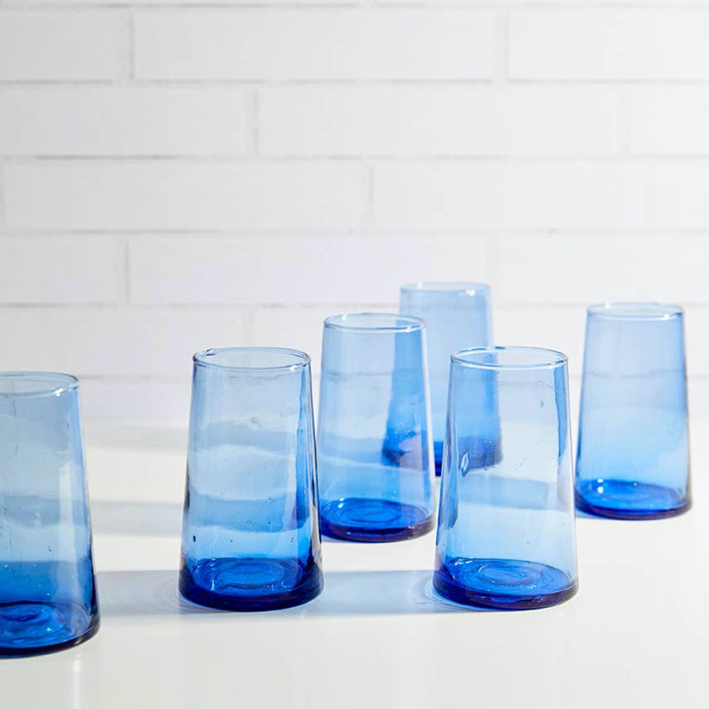 Moroccan Cone Blue Glassware Large-Set of 6