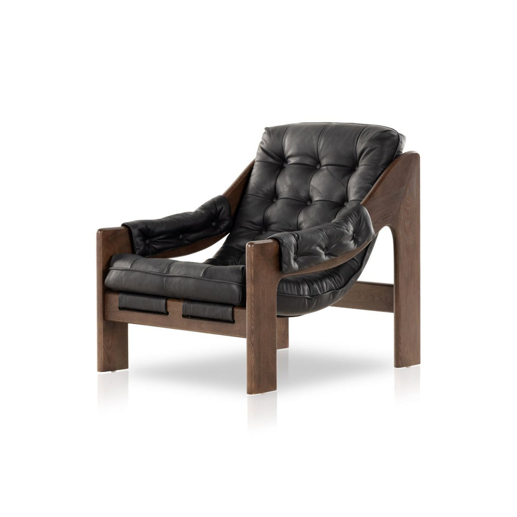 Bassano Tufted Sling Chair, Black Leather