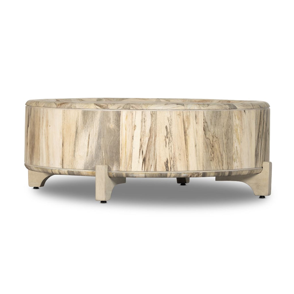 Drum Coffee Table, Whitewashed Spalted Primavera