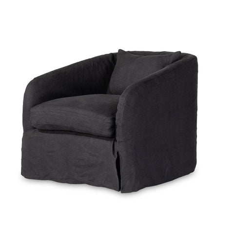 Belgian Linen™ Slipcover Swivel Chair, Flanders Navy