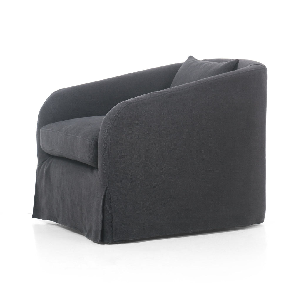 Belgian Linen™ Slipcover Swivel Chair, Flanders Navy
