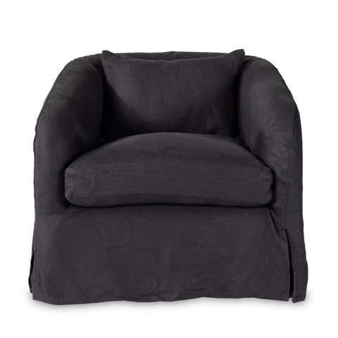 Belgian Linen™ Slipcover Swivel Chair, Flanders Navy