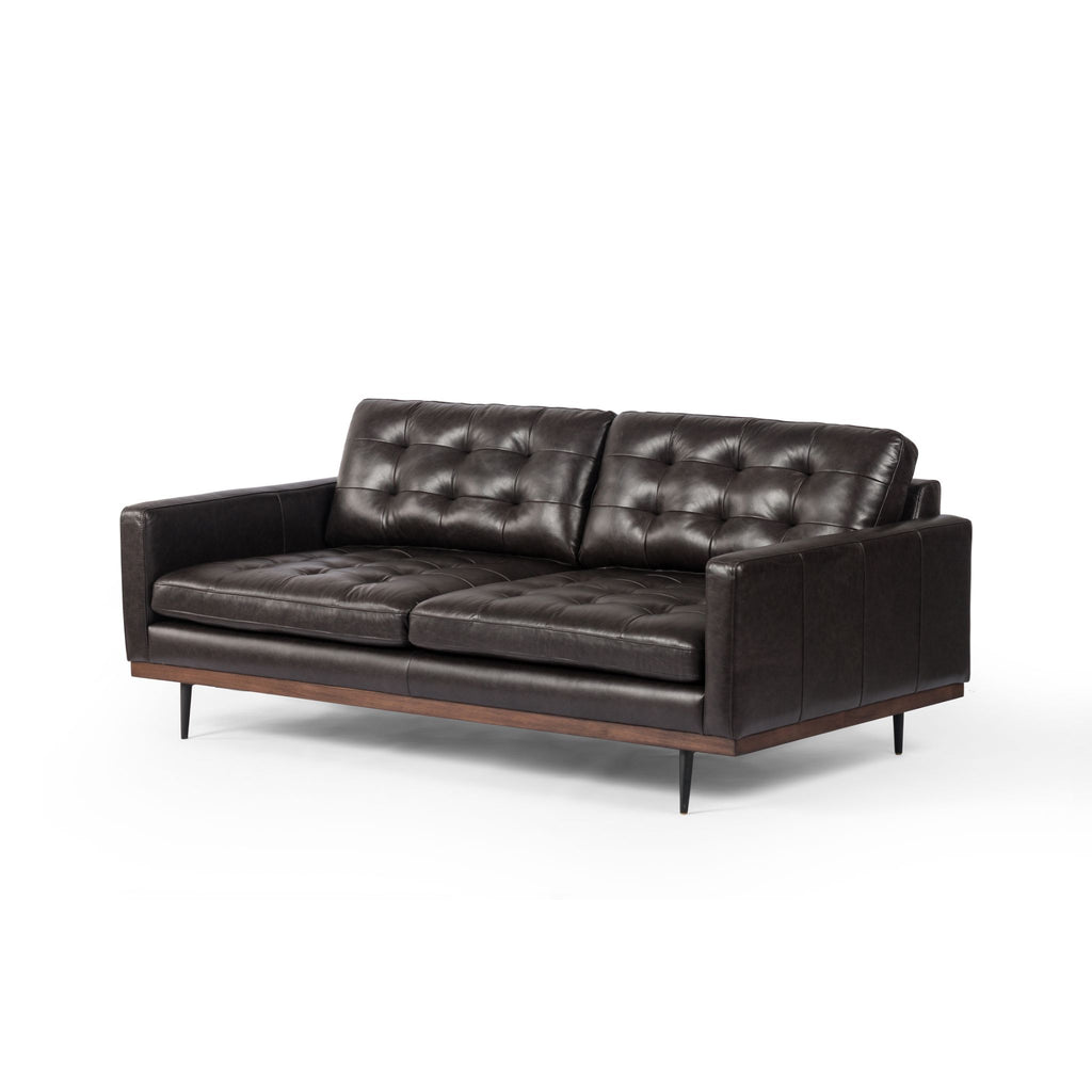 Button Perfection Sofa, Black Leather 73"