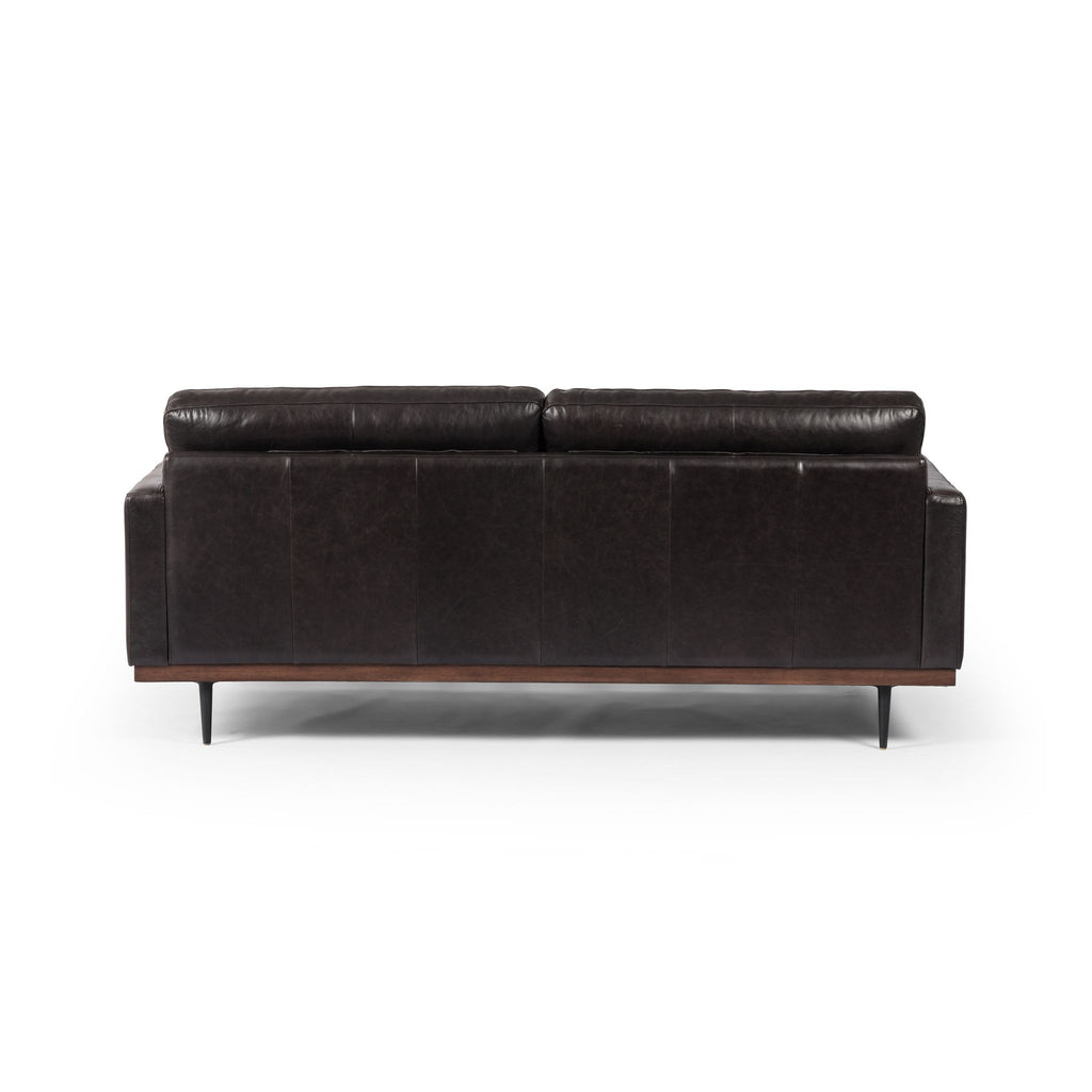 Button Perfection Sofa, Black Leather 73"