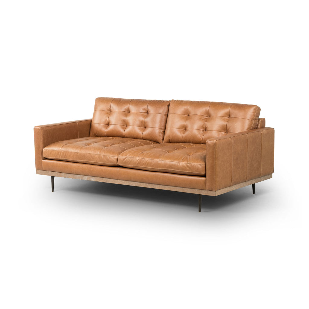 Button Perfection Sofa, Butterscotch Leather 73"