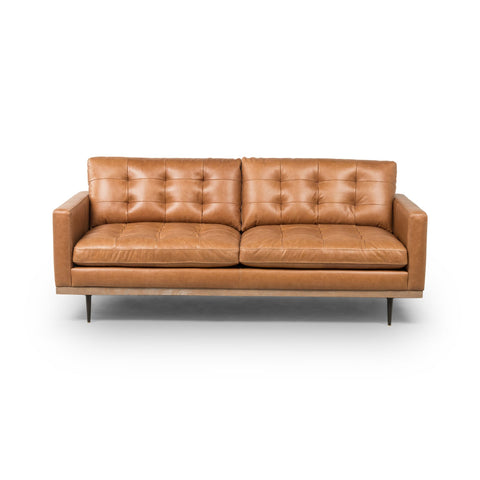 Button Perfection Sofa, Butterscotch Leather 73"