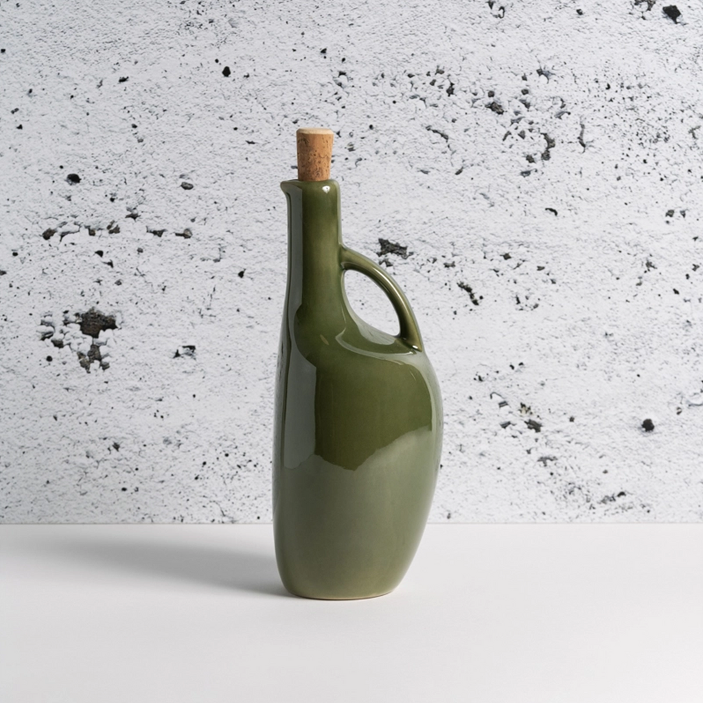 Stoneware Olive Oil Bottle, Canard 34oz Glazed Green