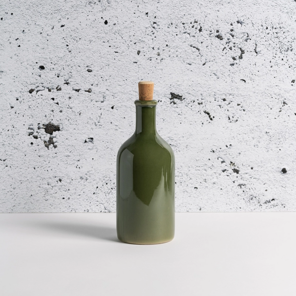 Stoneware Olive Oil Bottle, Jazz 21 oz Glazed Green