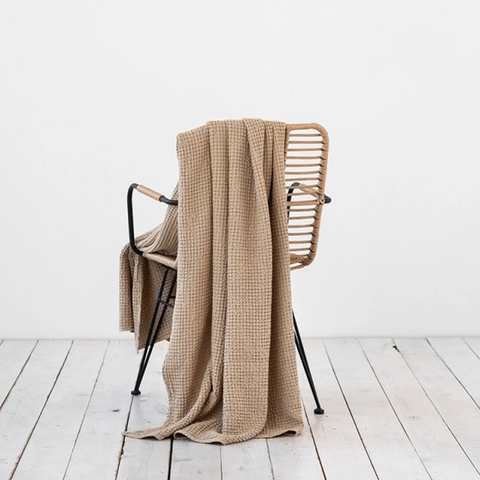 Waffle Throw, Linen and Cotton Blend Beige