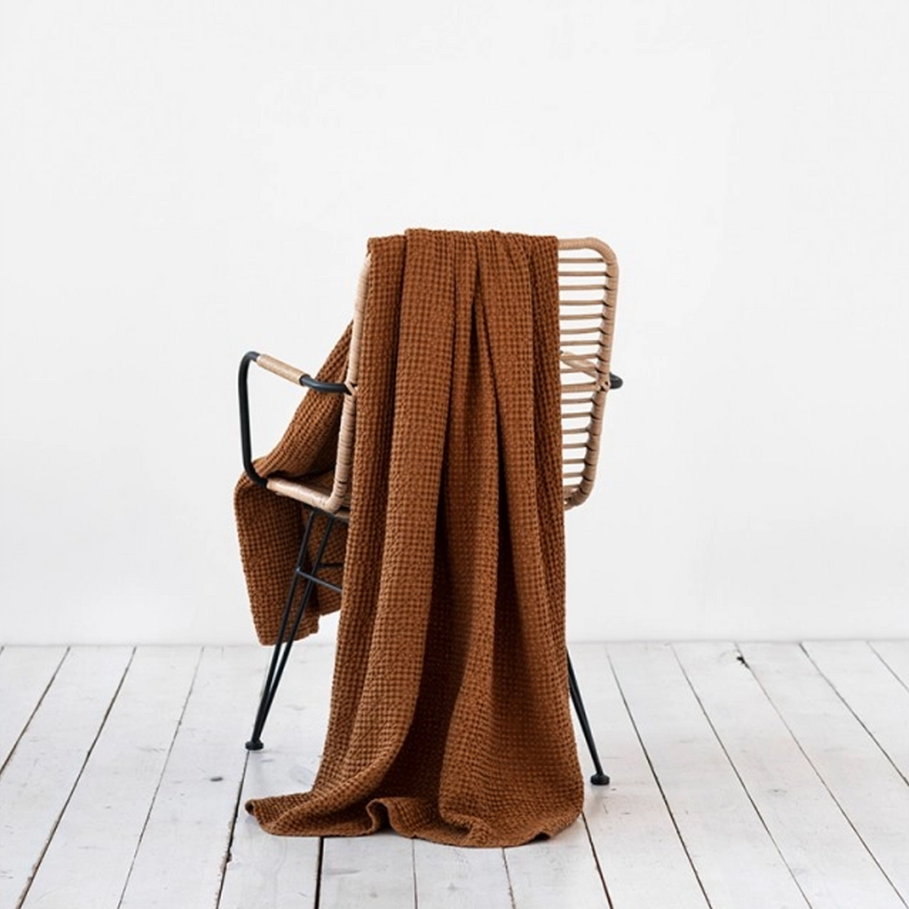Waffle Throw, Linen and Cotton Blend Cinnamon
