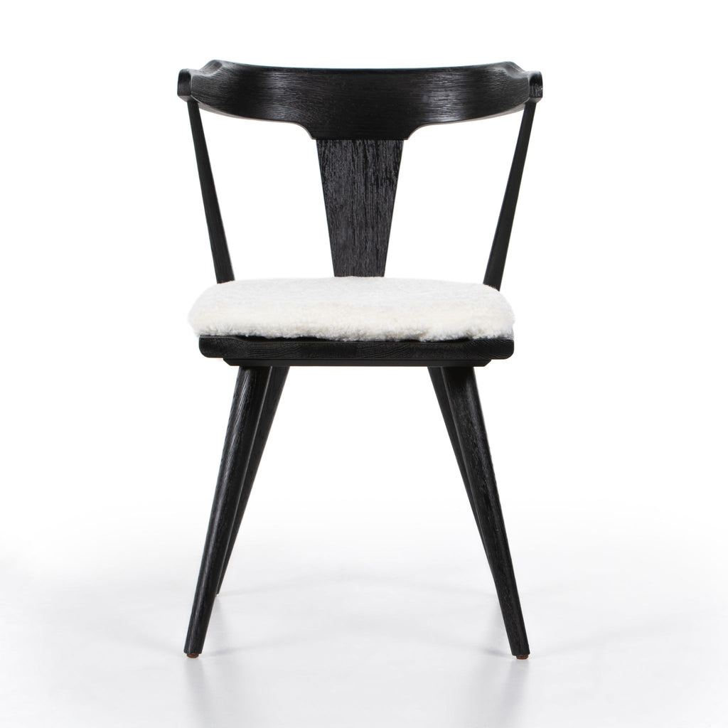 Aster Farmhouse Dining Chair, Black Oak with Sheepskin Cushion