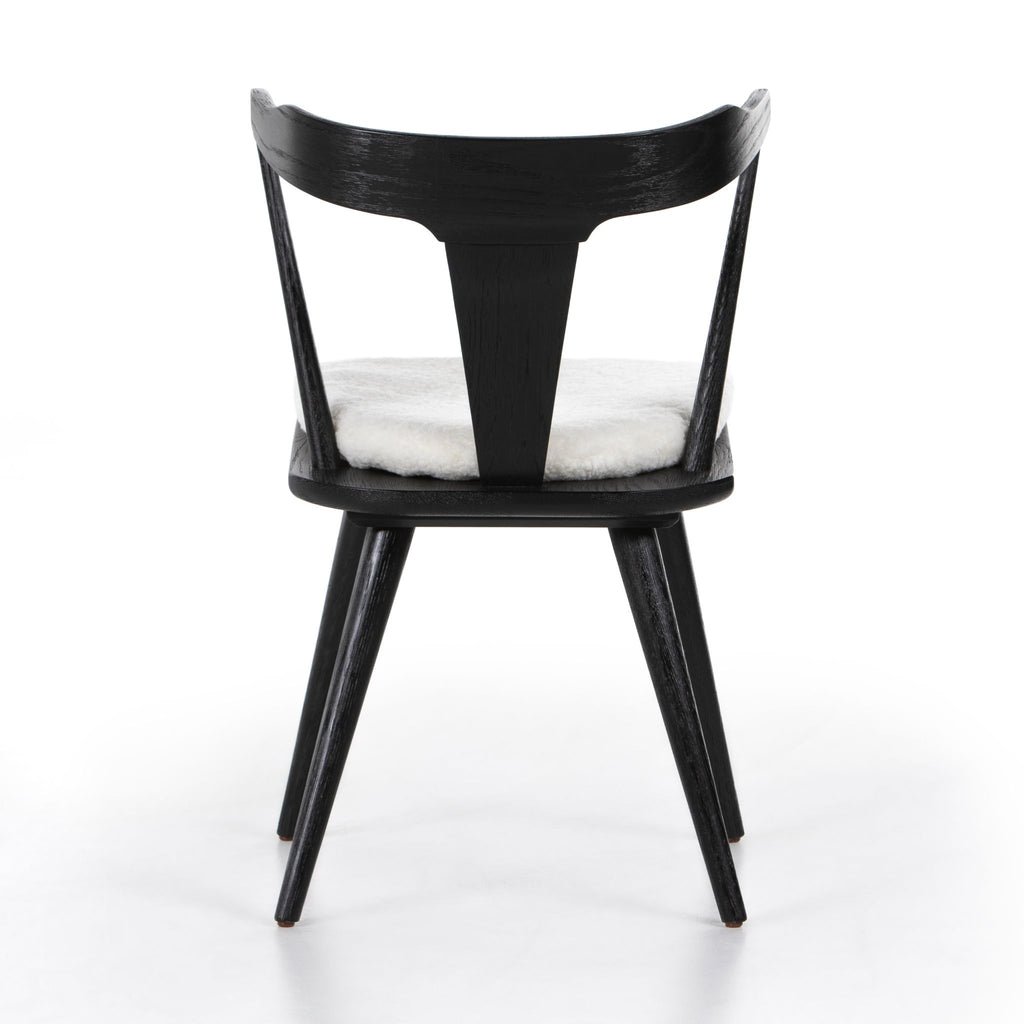 Aster Farmhouse Dining Chair, Black Oak with Sheepskin Cushion