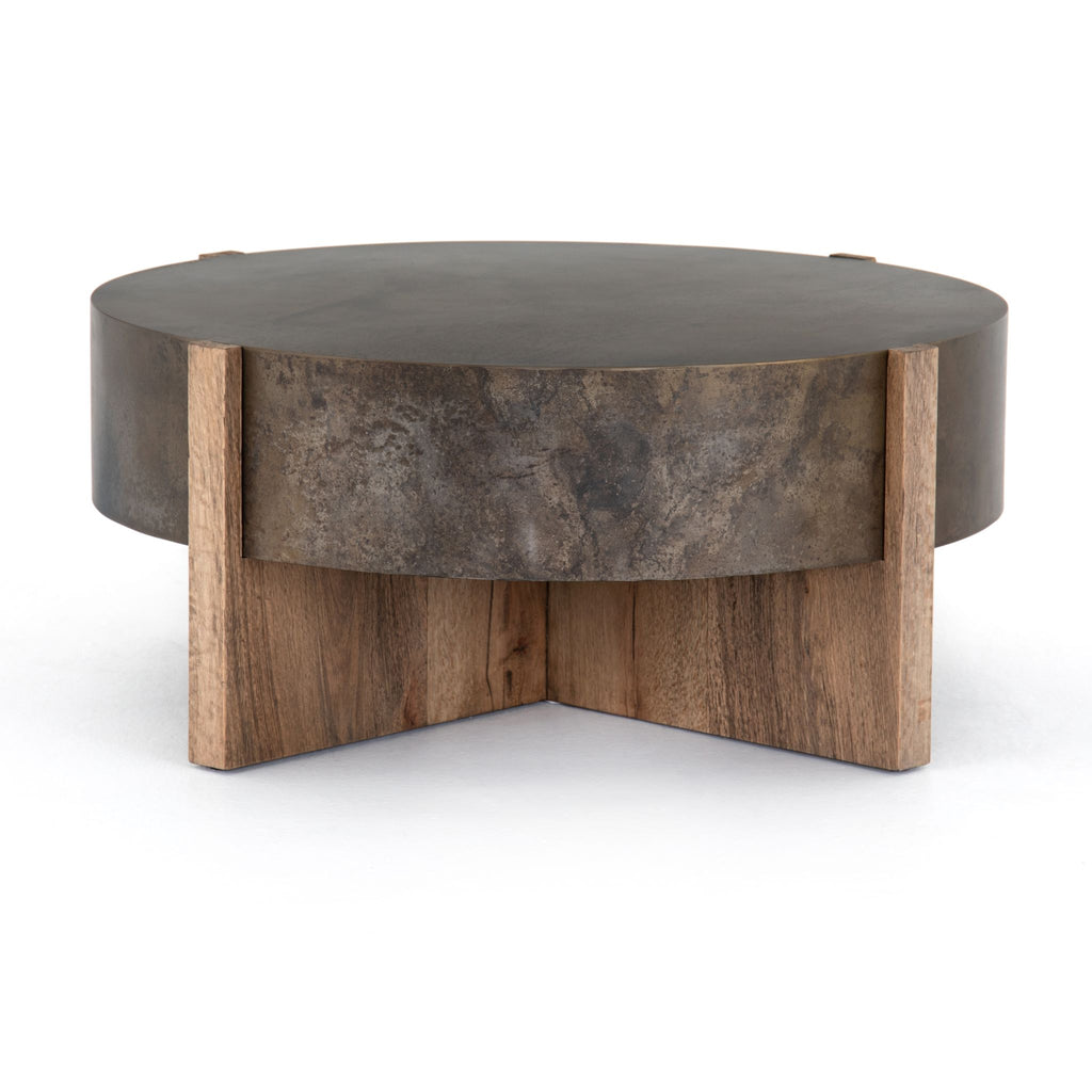 Drum-style Coffee Table, Distressed Iron