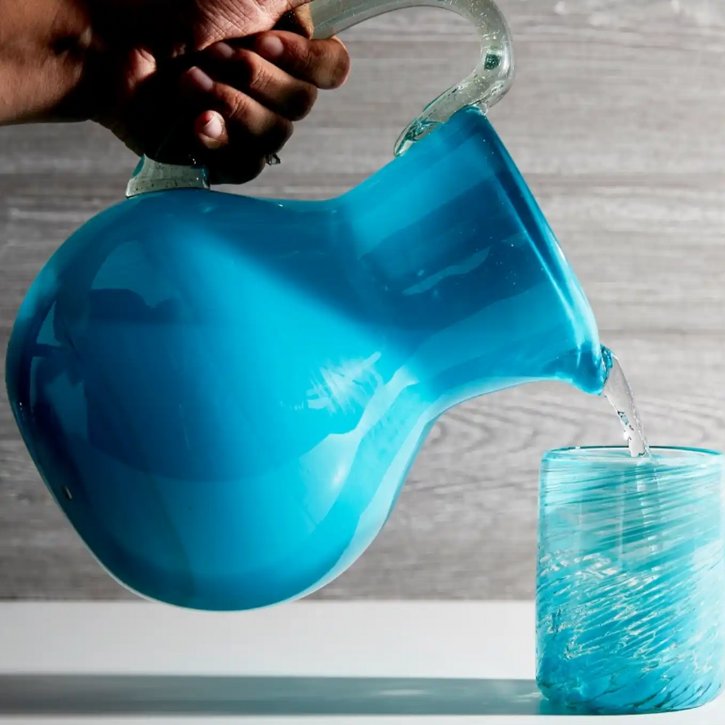 Handblown Glass Pitcher - Aqua