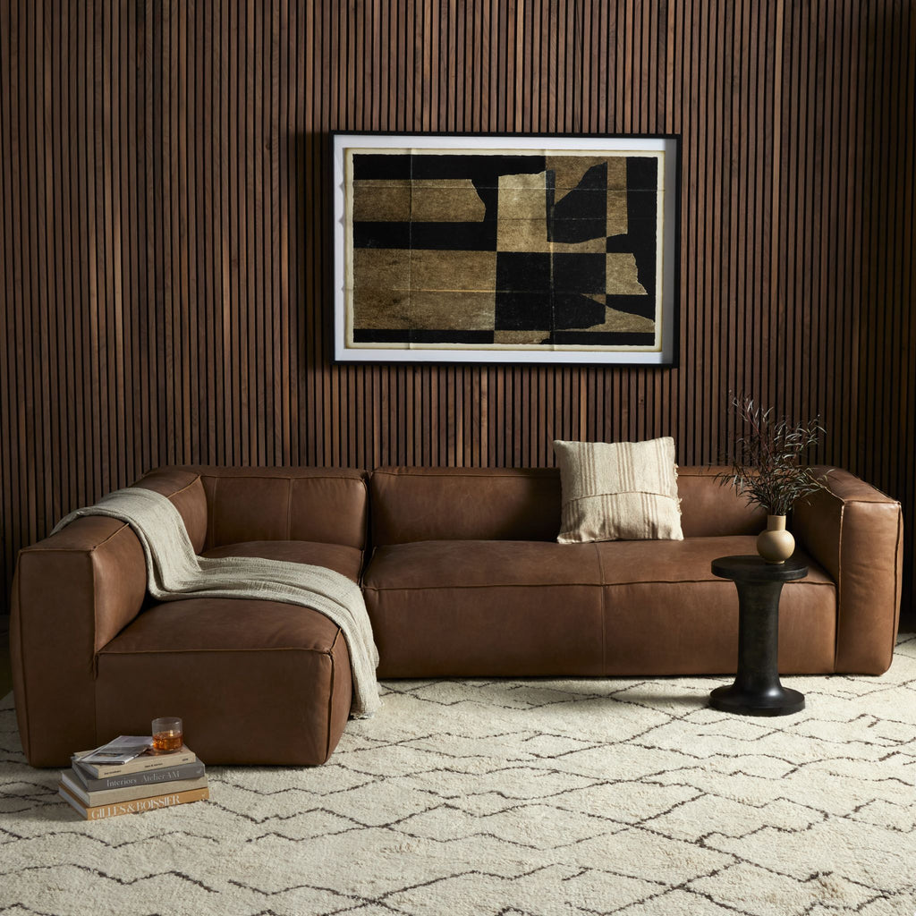 Lecco Sectional, Natural Washed Leather Reverse Stitch