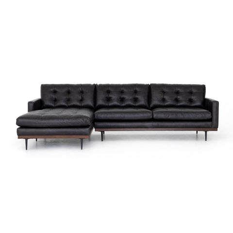 Button Perfection 2 Piece Sectional, Black Leather