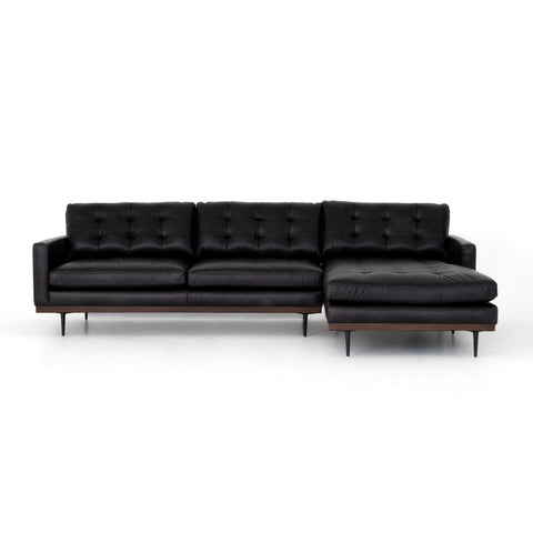 Button Perfection 2 Piece Sectional, Black Leather