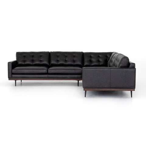 Button Perfection 3 Piece Sectional, Black Leather