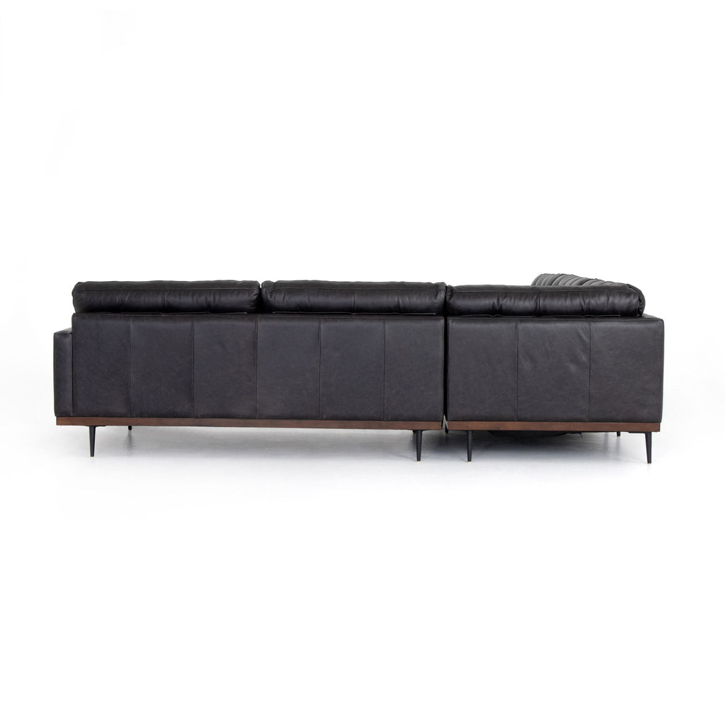Button Perfection 3 Piece Sectional, Black Leather