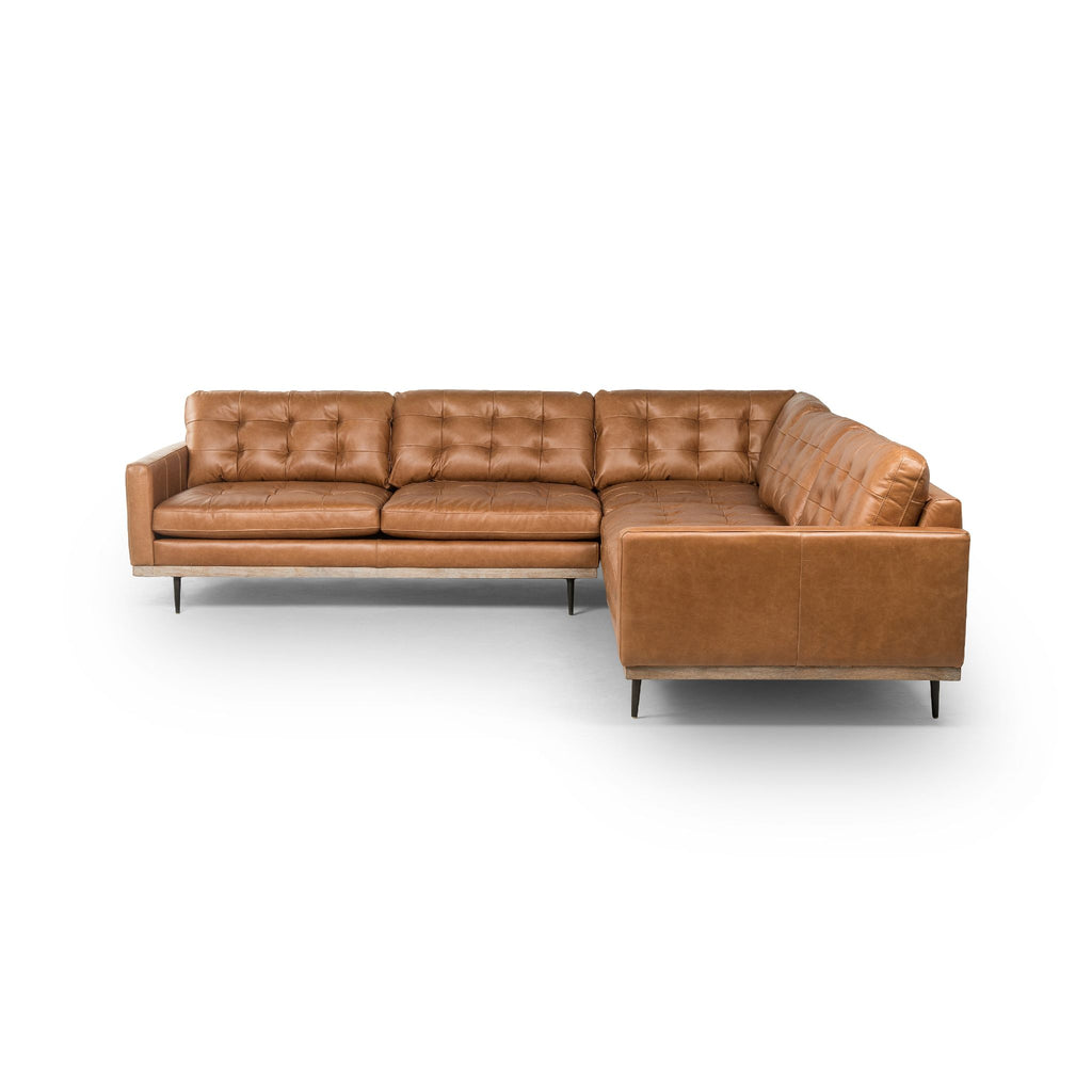 Button Perfection 3 Piece Sectional, Butterscotch Leather