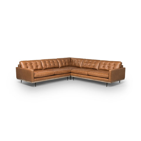 Button Perfection 3 Piece Sectional, Butterscotch Leather