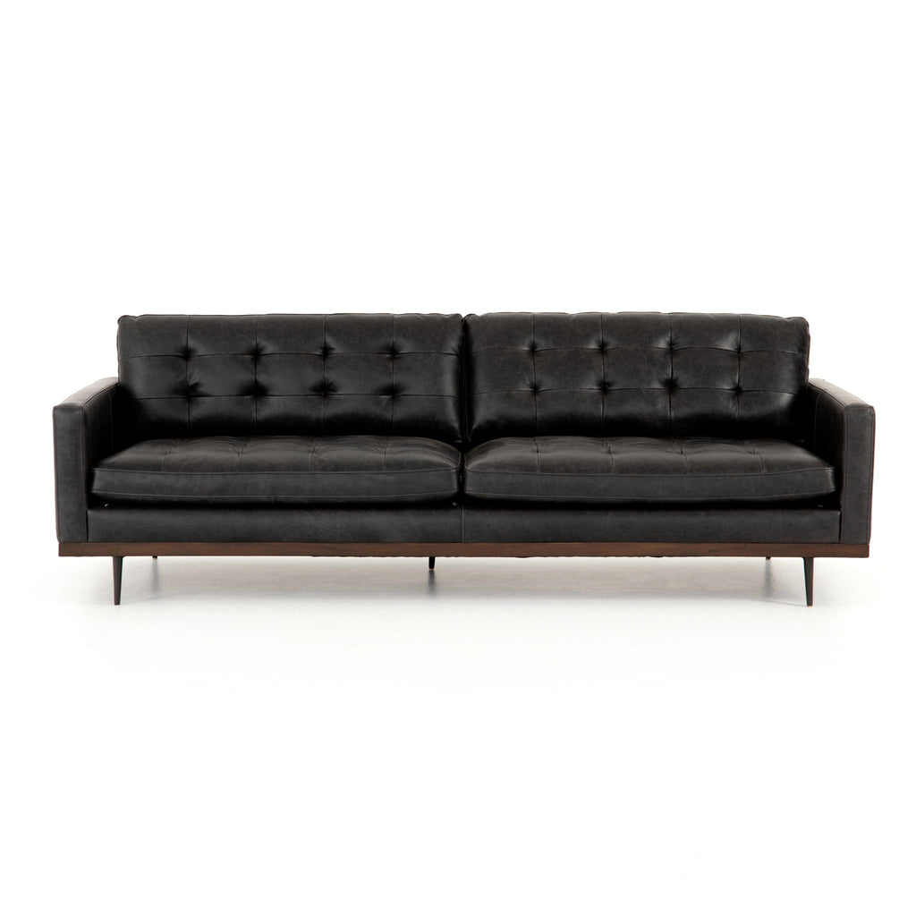 Button Perfection Sofa, Black Leather 89"