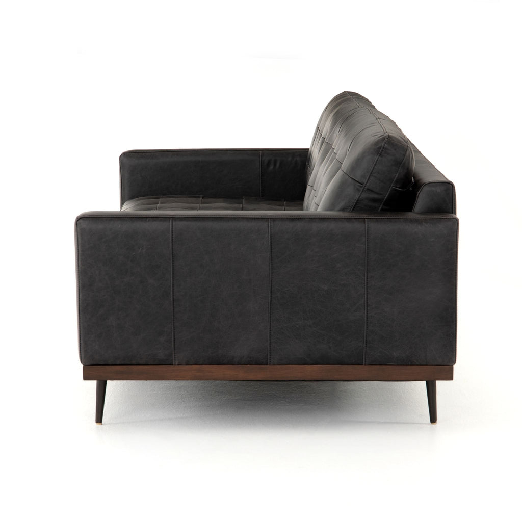 Button Perfection Sofa, Black Leather 89"