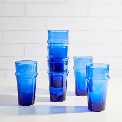 Moroccan Beldi Blue Glassware - Set of 6