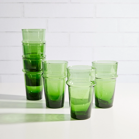 Moroccan Beldi Green Glassware - Set of 6