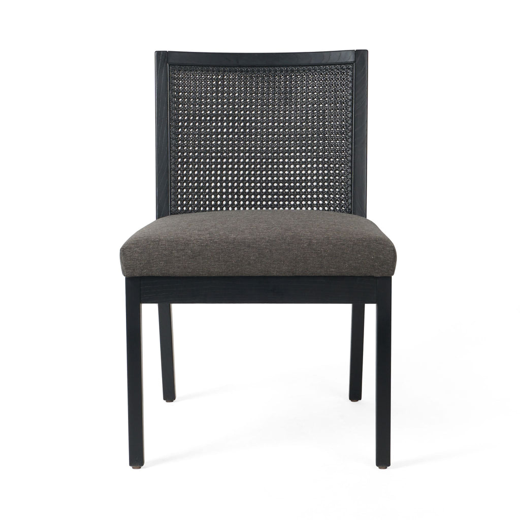 Natural Cane Armless Dining Chair, Brushed Ebony Savile Charcoal