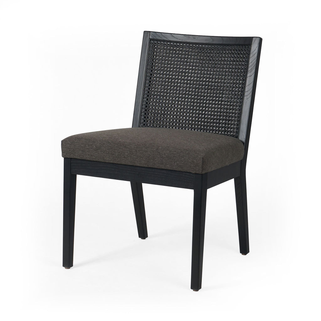 Natural Cane Armless Dining Chair, Brushed Ebony Savile Charcoal