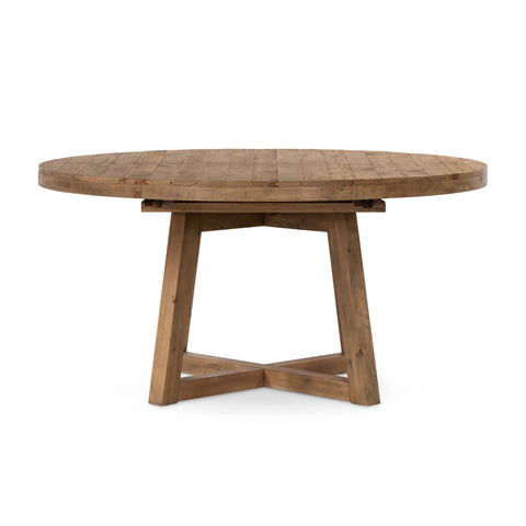 Extendable Round Dining Table, Rustic Natural