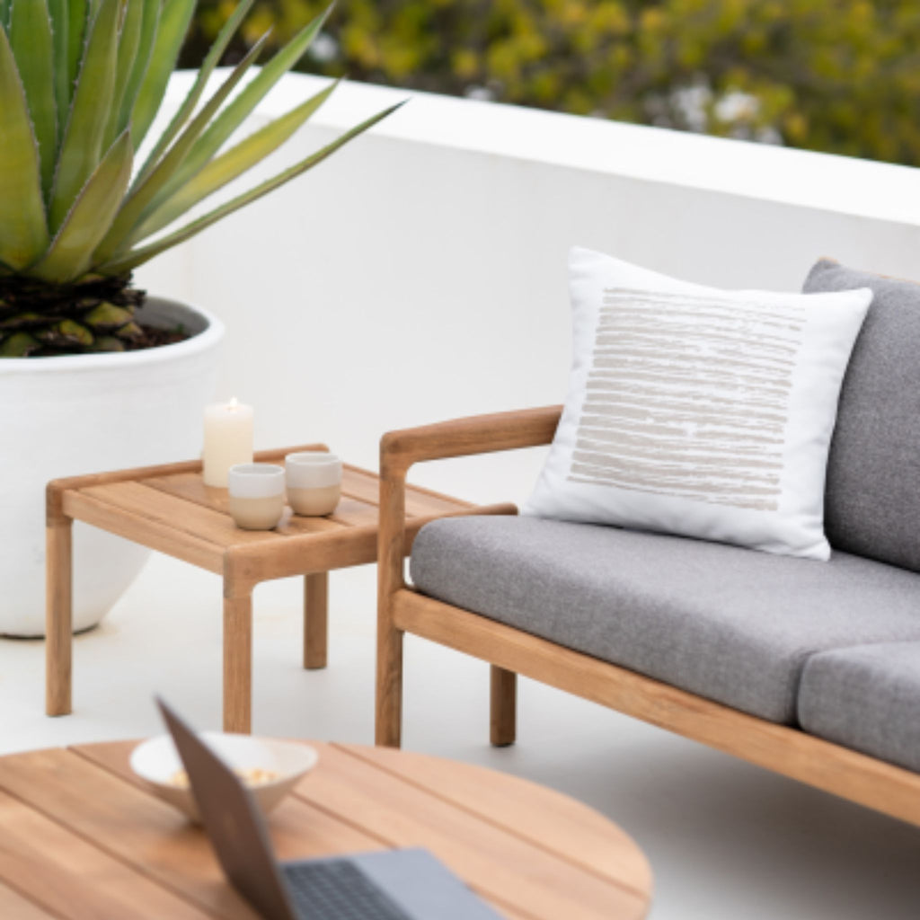Outdoor Cushion, White Linear Square
