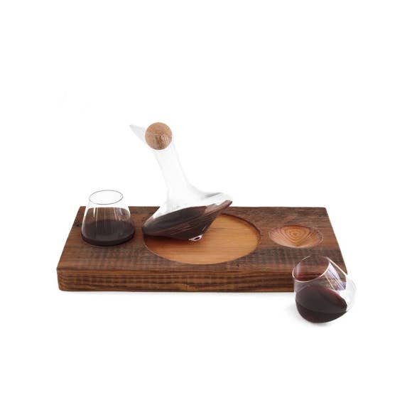 Tad Glasses Decanter with Barn Wood